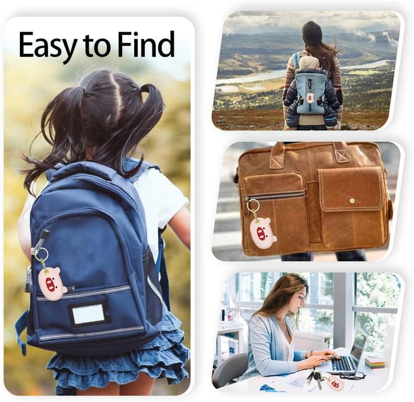 Leather Keychain Case Holder Compatible with Apple Airtag, GPS Airtag Keychain Finder Tracker with Key Ring, Anti-Scratch Protective Air Tag Cover(Pig)
