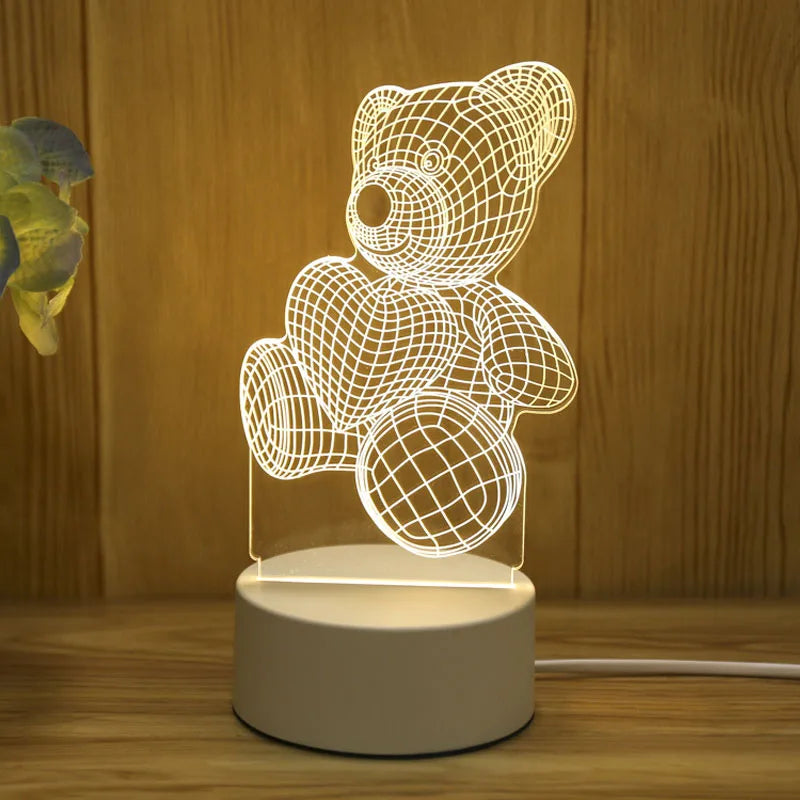 Amour romantique 3D acrylique lampe à LED pour la maison veilleuse pour enfants lampe de Table décor de fête d'anniversaire lampe de chevet de la saint-valentin