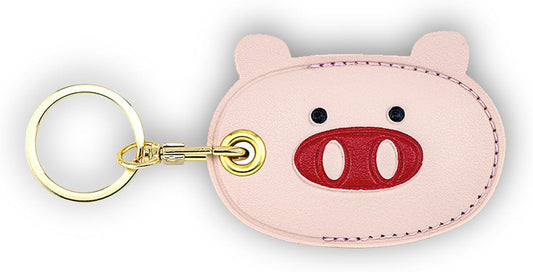 Leather Keychain Case Holder Compatible with Apple Airtag, GPS Airtag Keychain Finder Tracker with Key Ring, Anti-Scratch Protective Air Tag Cover(Pig)