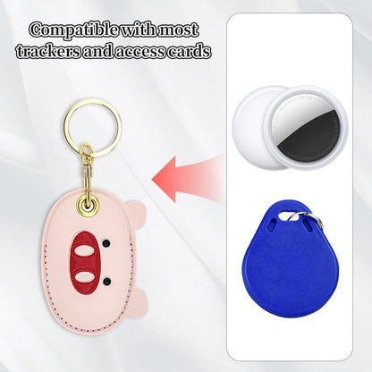 Leather Keychain Case Holder Compatible with Apple Airtag, GPS Airtag Keychain Finder Tracker with Key Ring, Anti-Scratch Protective Air Tag Cover(Pig)