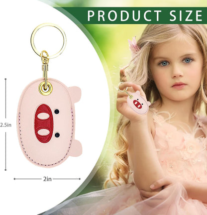Leather Keychain Case Holder Compatible with Apple Airtag, GPS Airtag Keychain Finder Tracker with Key Ring, Anti-Scratch Protective Air Tag Cover(Pig)