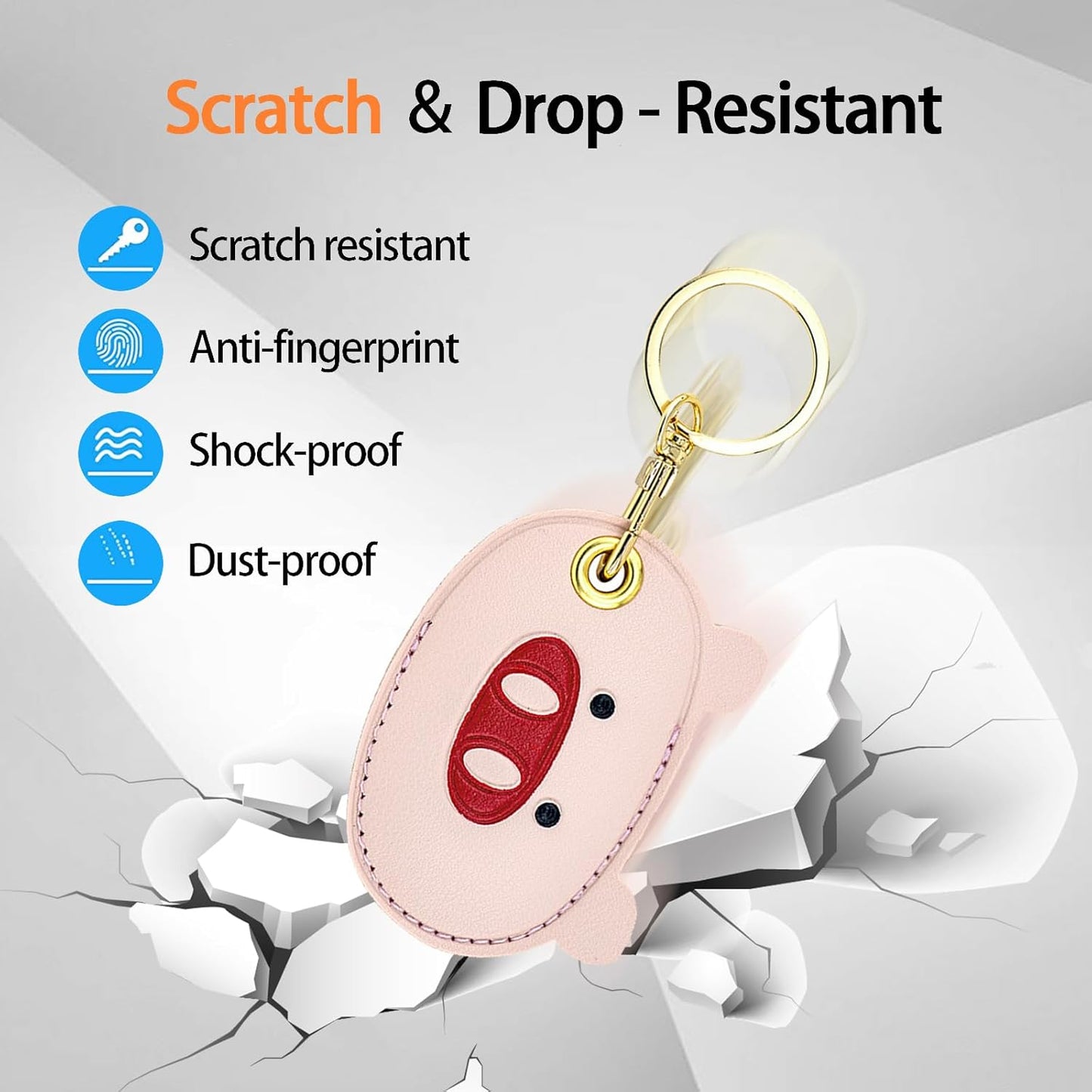 Leather Keychain Case Holder Compatible with Apple Airtag, GPS Airtag Keychain Finder Tracker with Key Ring, Anti-Scratch Protective Air Tag Cover(Pig)