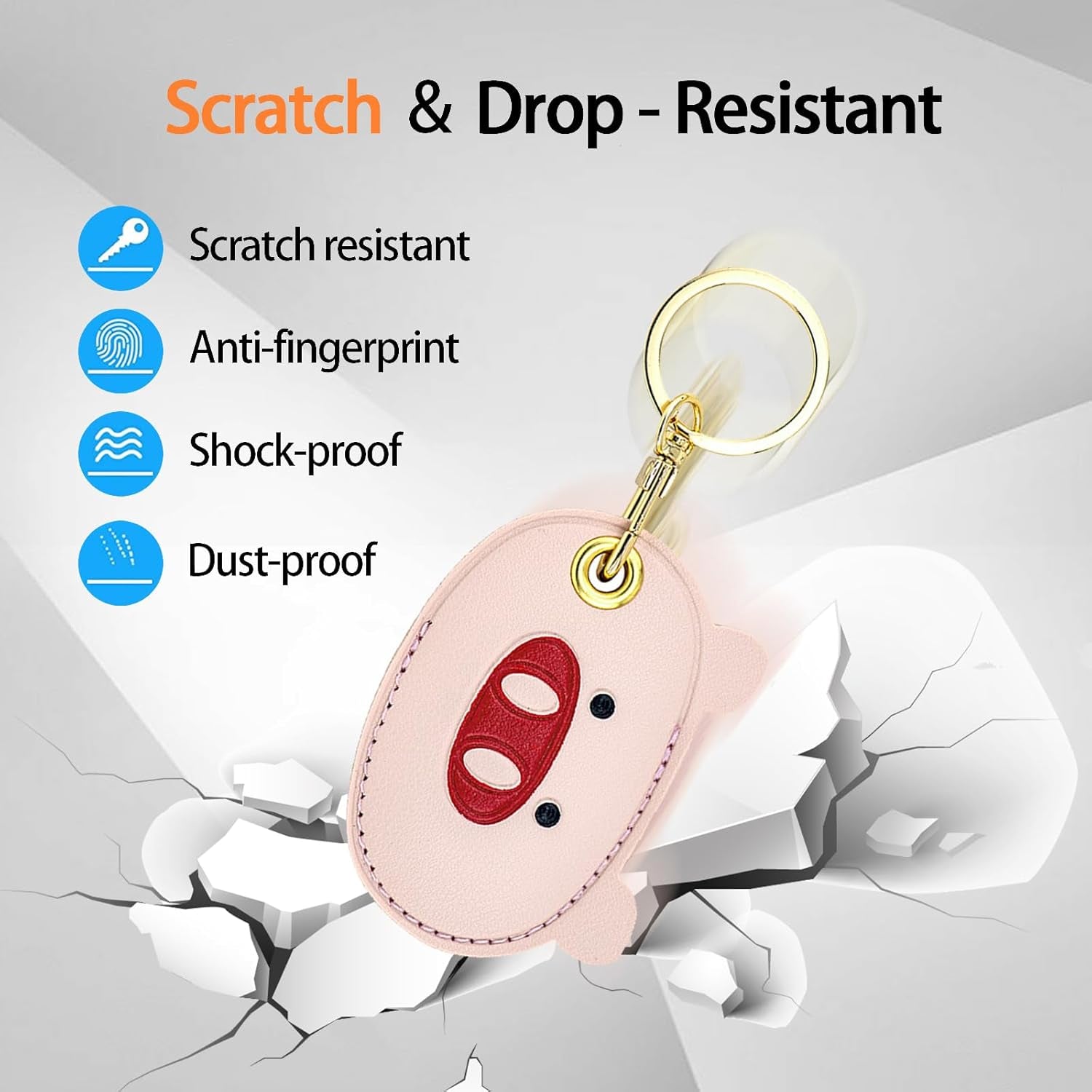 Leather Keychain Case Holder Compatible with Apple Airtag, GPS Airtag Keychain Finder Tracker with Key Ring, Anti-Scratch Protective Air Tag Cover(Pig)