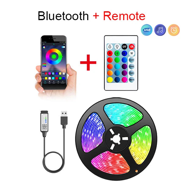 Bande lumineuse LED Bluetooth 5050 SMD 5V USB RGB, ruban de lampe Flexible, Diode de télévision de bureau auto-adhésive