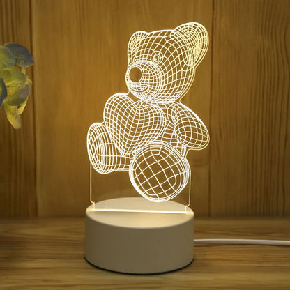 Amour romantique 3D acrylique lampe à LED pour la maison veilleuse pour enfants lampe de Table décor de fête d'anniversaire lampe de chevet de la saint-valentin