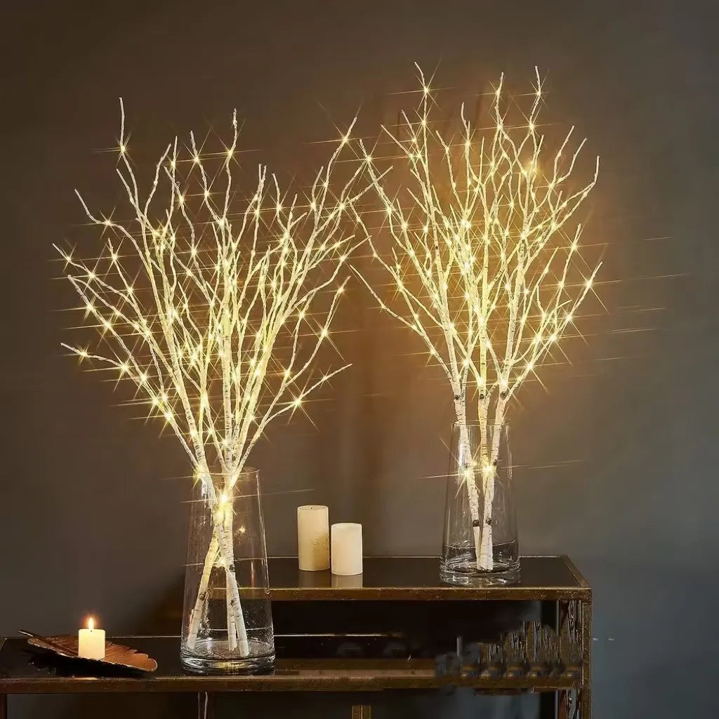 Branche de bouleau blanche, 1 pièce, lumières festives LED à piles pour fête de noël, décoration de mariage, brindille, lumières extérieures