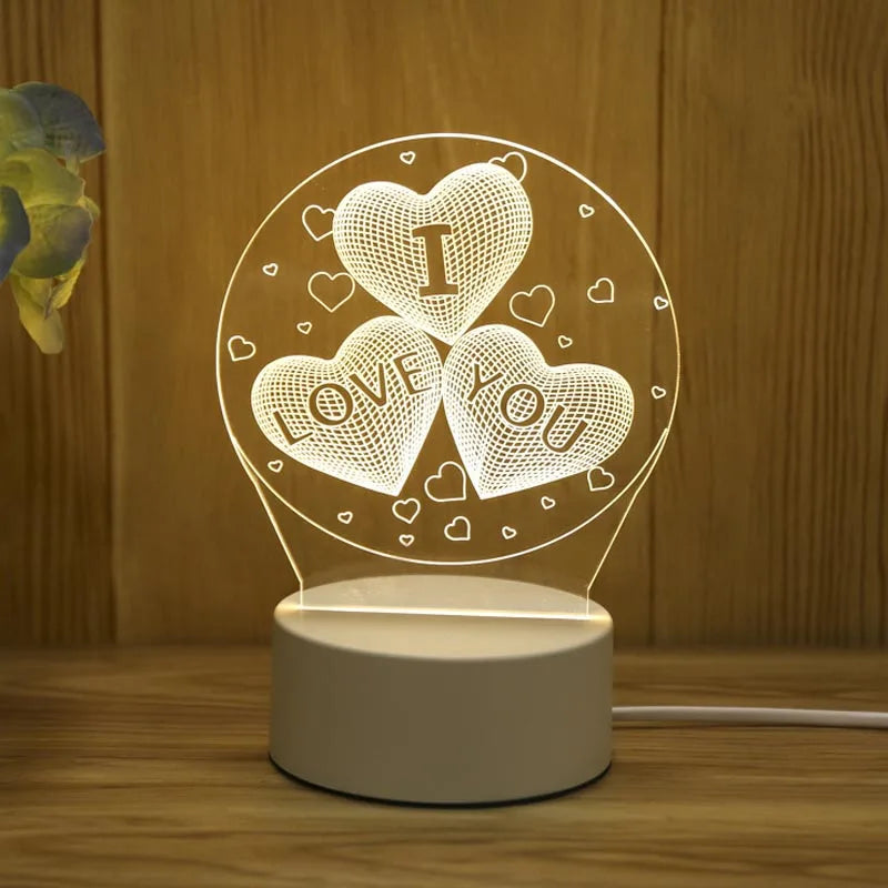 Amour romantique 3D acrylique lampe à LED pour la maison veilleuse pour enfants lampe de Table décor de fête d'anniversaire lampe de chevet de la saint-valentin