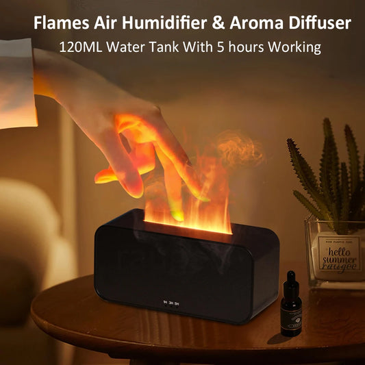 Diffuseur d'arôme Mini humidificateur d'air à 7 flammes colorées, ajout d'huile essentielle d'aromathérapie avec réglage de synchronisation pour la maison, la chambre à coucher et le bureau