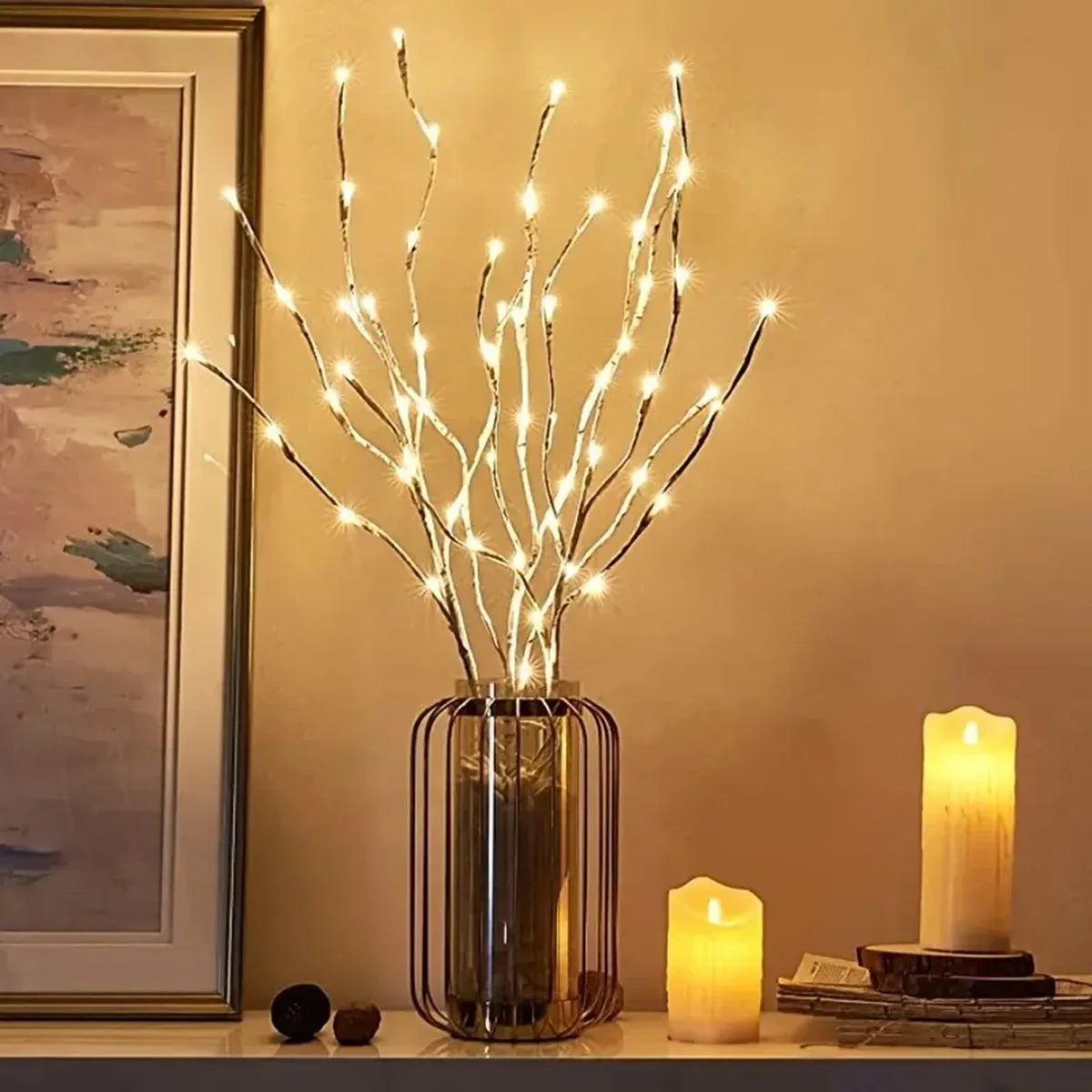 Branche de bouleau blanche, 1 pièce, lumières festives LED à piles pour fête de noël, décoration de mariage, brindille, lumières extérieures