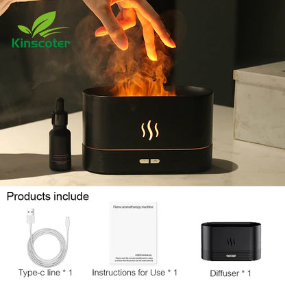 Kinscoter – diffuseur d'arôme, humidificateur d'air ultrasonique, brumisateur d'huile essentielle Led, lampe à flamme
