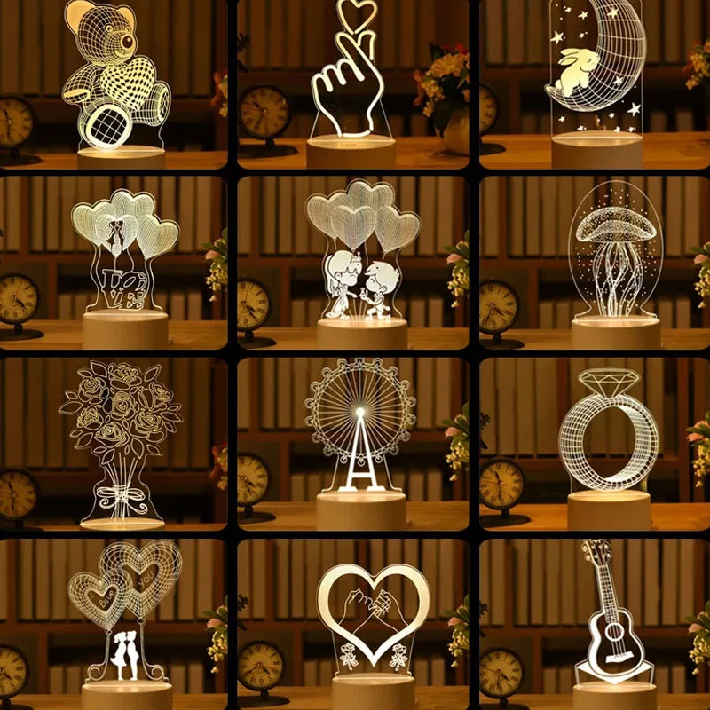 Amour romantique 3D acrylique lampe à LED pour la maison veilleuse pour enfants lampe de Table décor de fête d'anniversaire lampe de chevet de la saint-valentin