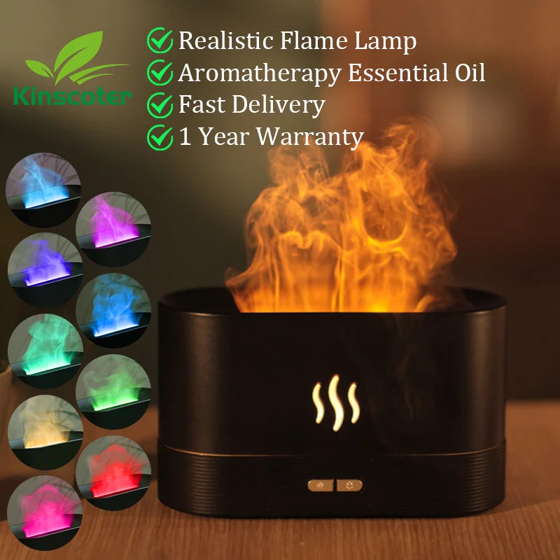 Kinscoter – diffuseur d'arôme, humidificateur d'air ultrasonique, brumisateur d'huile essentielle Led, lampe à flamme
