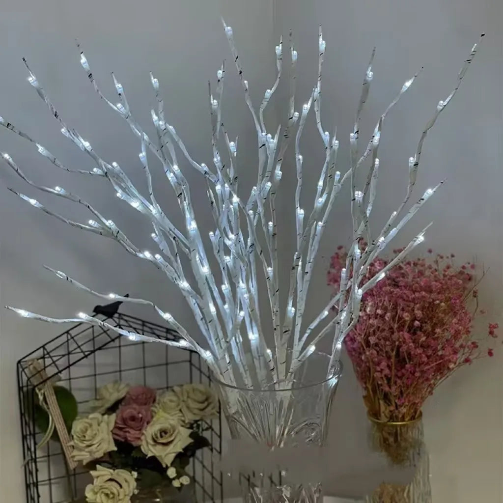 Branche de bouleau blanche, 1 pièce, lumières festives LED à piles pour fête de noël, décoration de mariage, brindille, lumières extérieures