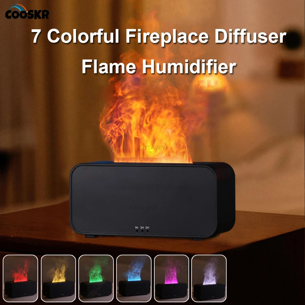 Diffuseur d'arôme Mini humidificateur d'air à 7 flammes colorées, ajout d'huile essentielle d'aromathérapie avec réglage de synchronisation pour la maison, la chambre à coucher et le bureau