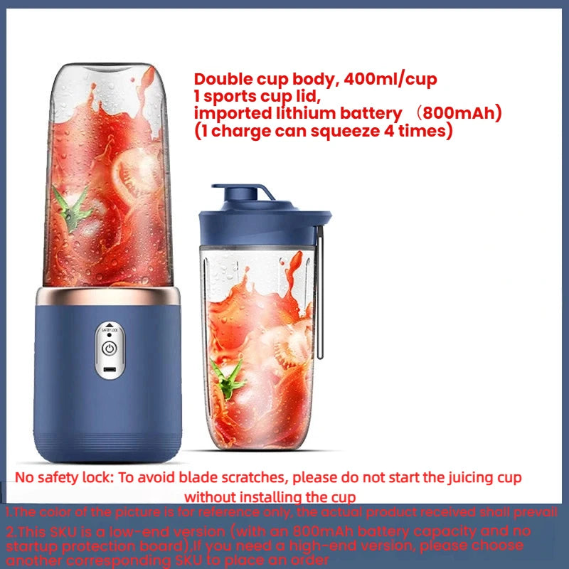 Extracteur de jus, tasse de jus Portable Rechargeable, petite tasse de jus multifonctionnelle pour la maison et l'extérieur, mélange de jus, 2 tasses, 1 pièces