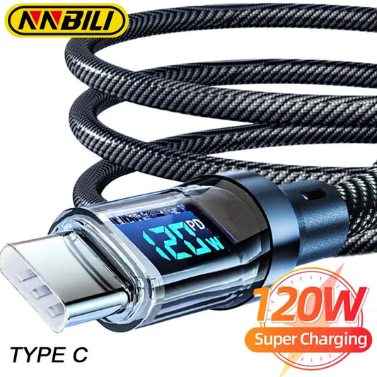 NNBILI-Câble USB Type-C vers Type-C, 120W, charge ultra rapide, avec écran LED, pour téléphone Huawei, Oppo, Vivo