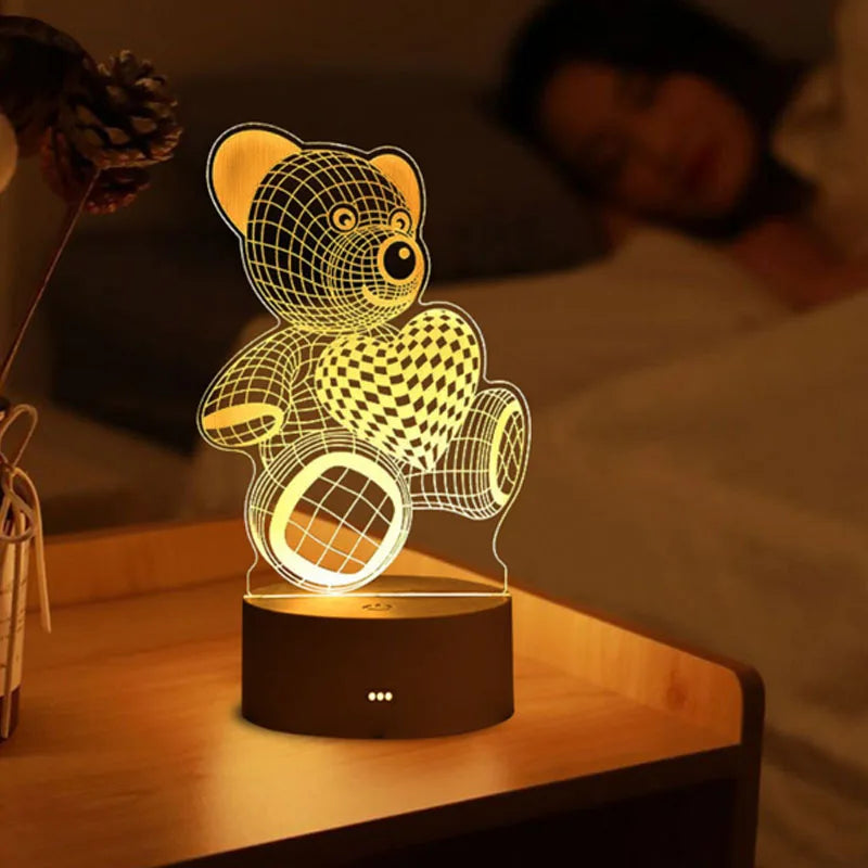Amour romantique 3D acrylique lampe à LED pour la maison veilleuse pour enfants lampe de Table décor de fête d'anniversaire lampe de chevet de la saint-valentin