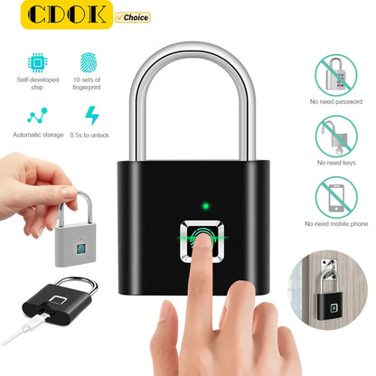 Cadenas à empreintes digitales CDOK P2, batterie rechargeable intégrée, étanche extérieure, facile à utiliser