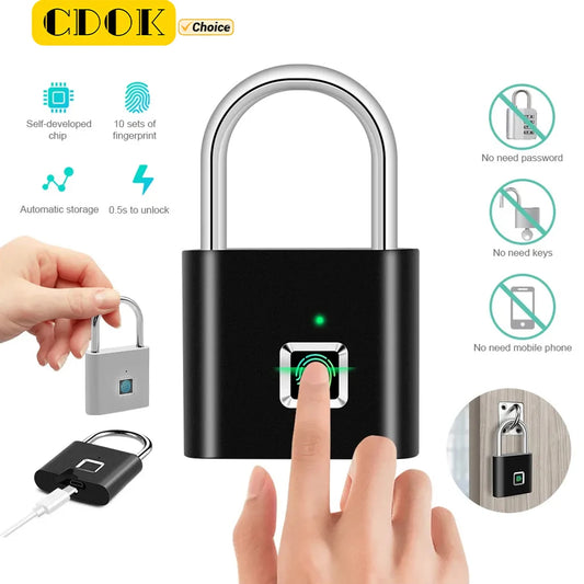 Cadenas à empreintes digitales CDOK P2, batterie rechargeable intégrée, étanche extérieure, facile à utiliser